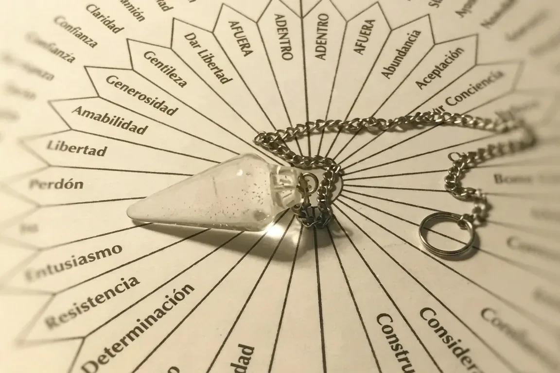 Péndulo de cuarzo sobre el gráfico de trabajo de la Terapia de Respuesta Espiritual